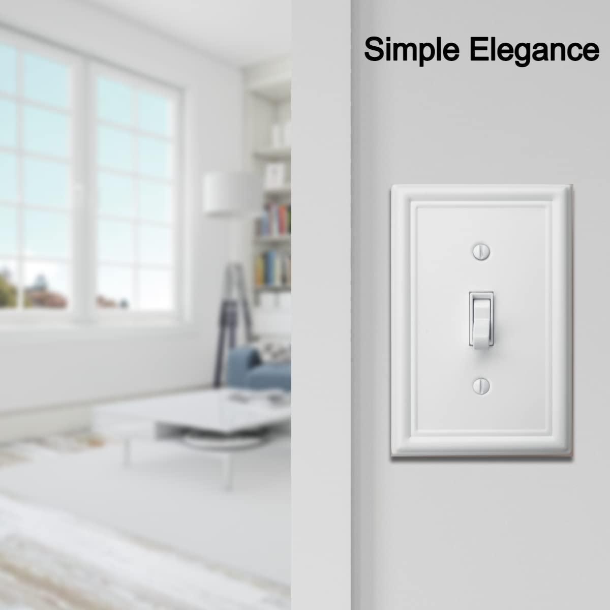 Modern Decorative Wall Plate Switch Plate Outlet Cover, Vintage Retro Wood Grain Design(Single Toggle-4 Pack, White)