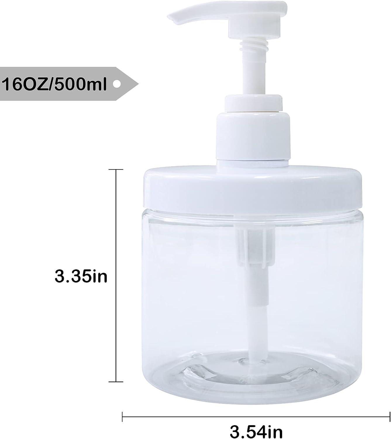 Pump Bottle Dispenser Plastic Pump Bottles Refillable Bottles Wide Mouth Jar Style BPA Free Empty Pump Bottles Bathroom Shower Containers for Lotion Shampoo Conditioner (Clear, 2X 500ml)