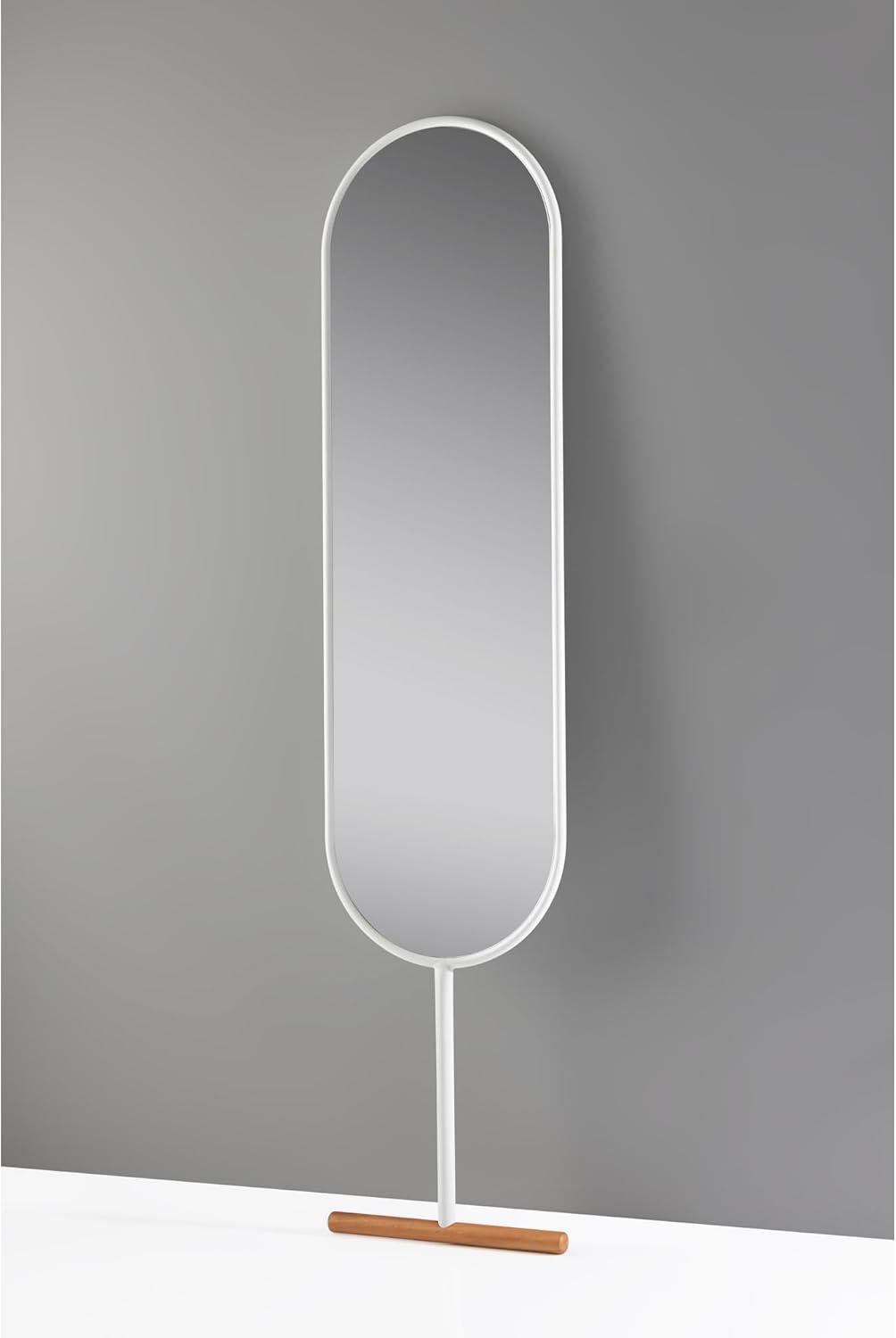 Adesso Home Willy Leaning Mirror, White with Natural Wood Base
