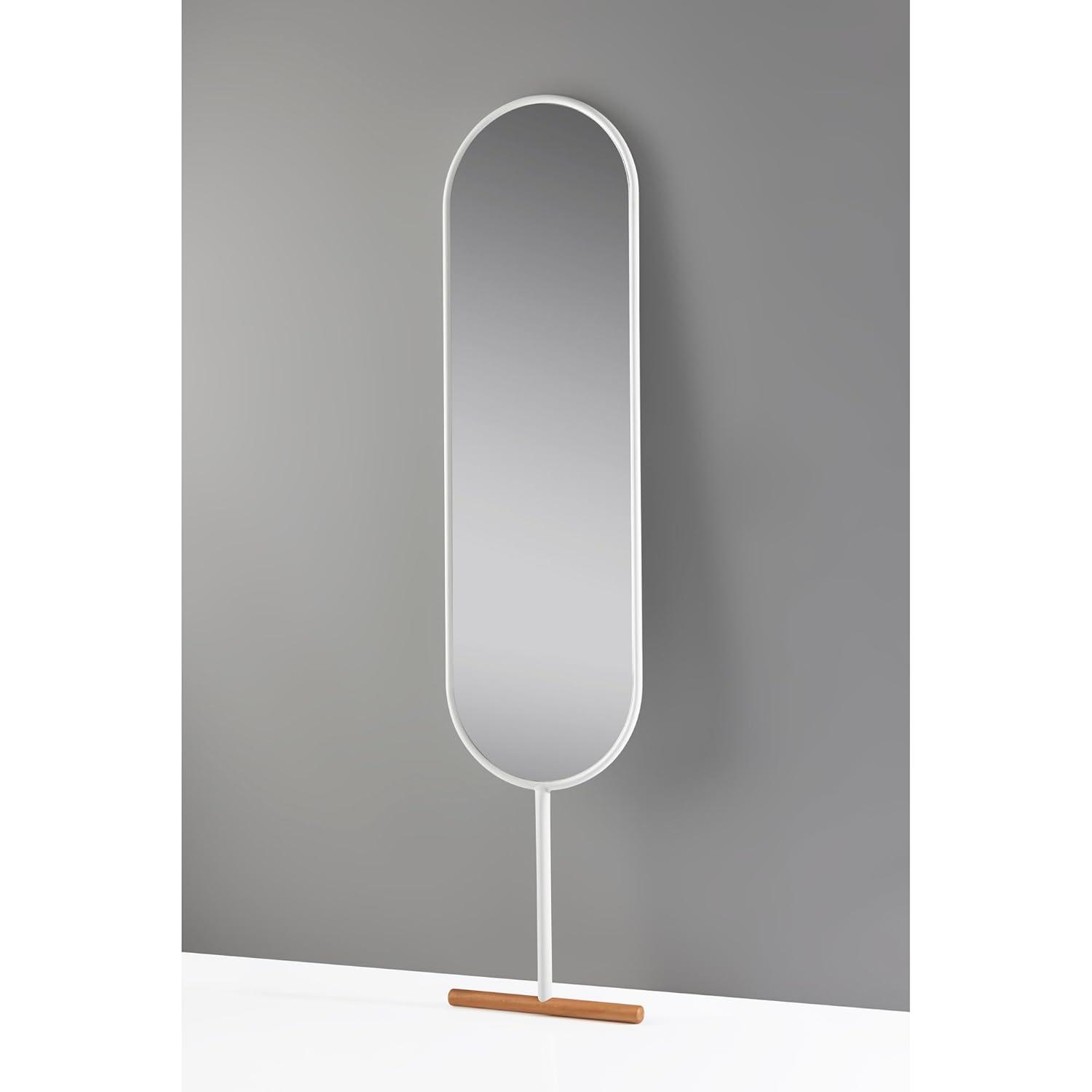 Adesso Home Willy Leaning Mirror, White with Natural Wood Base