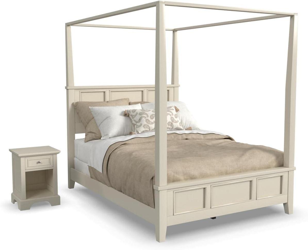 Naples Off-White Queen Canopy Bed with Nightstand