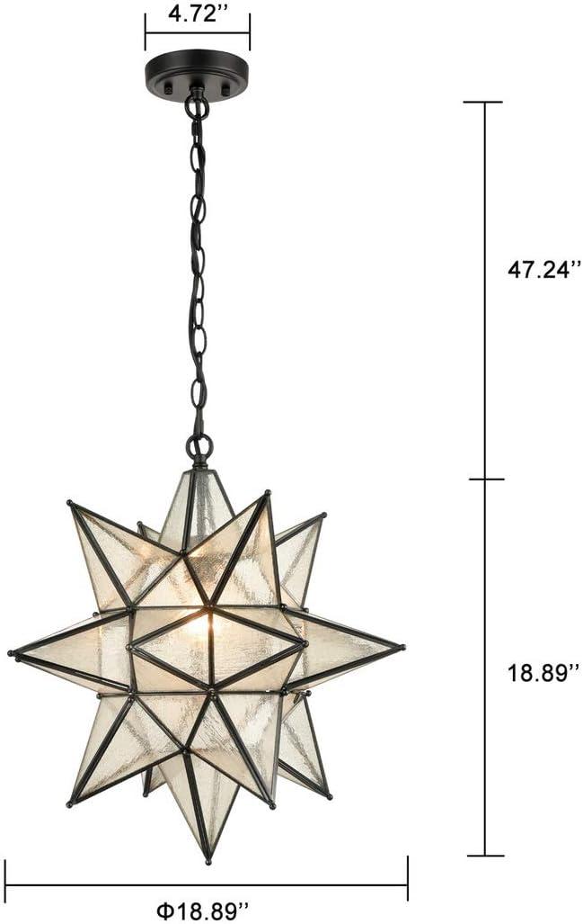 Moravian Star Pendant Chandelier Seeded Glass Black Light 19 Inches