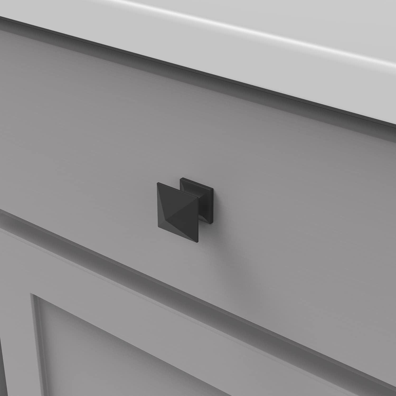 Matte Black Square Modern Cabinet Knob with Mounting Hardware