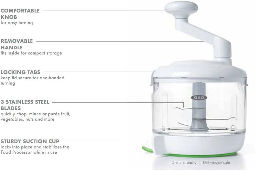 OXO White and Clear Manual Food Processor with Stainless Steel Blades