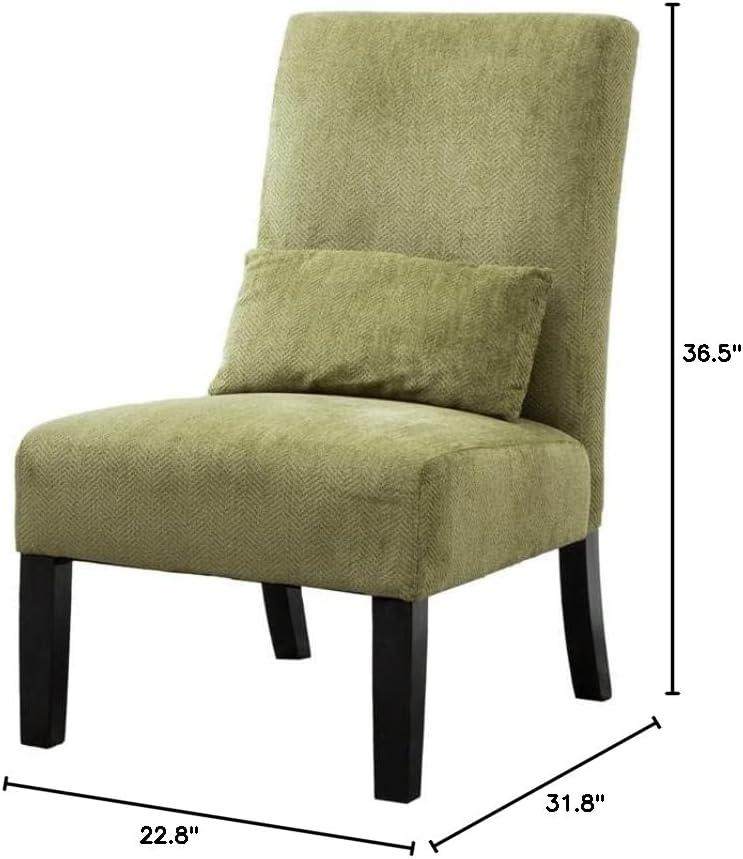 Pisano Contemporary Chenille Fabric Armless Accent Chair with Pillow in Green