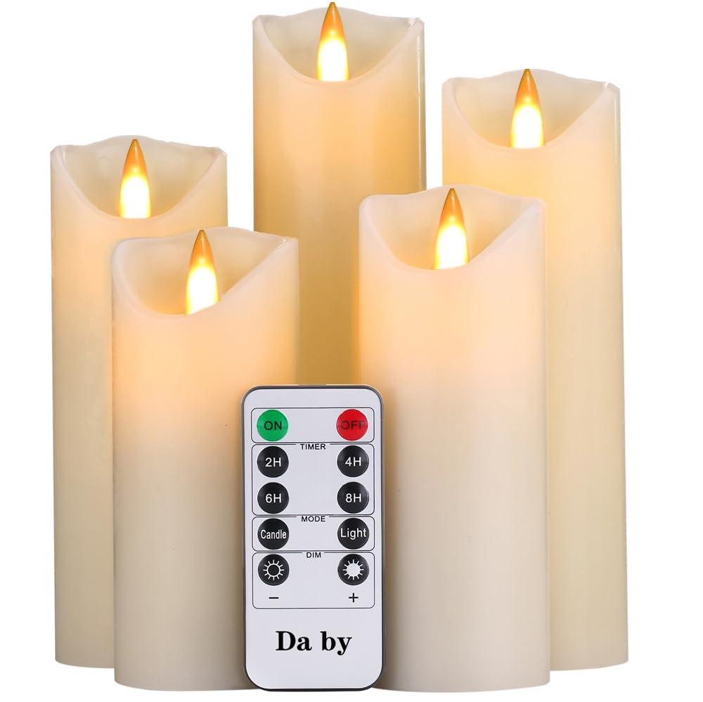 Da by Flameless Candles LED Pillar Candles ,Battery Operated Candles Wich Remote and Timer, Flickering LED Candles,Real Wax,Set of