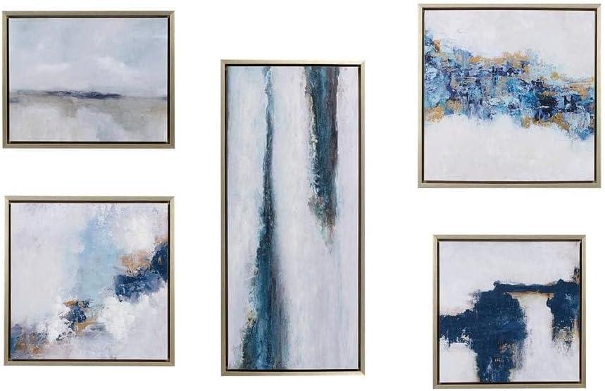 Martha Stewart Blue Drift Abstract 5-piece Gallery Framed Canvas Wall Art Set