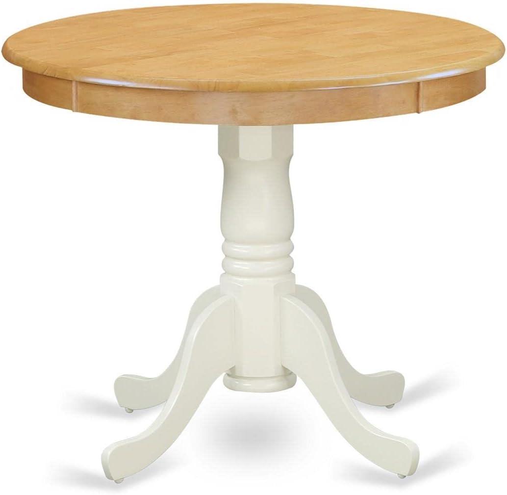 East West Furniture Antique 36" Round Wood Dining Table in Oak/White