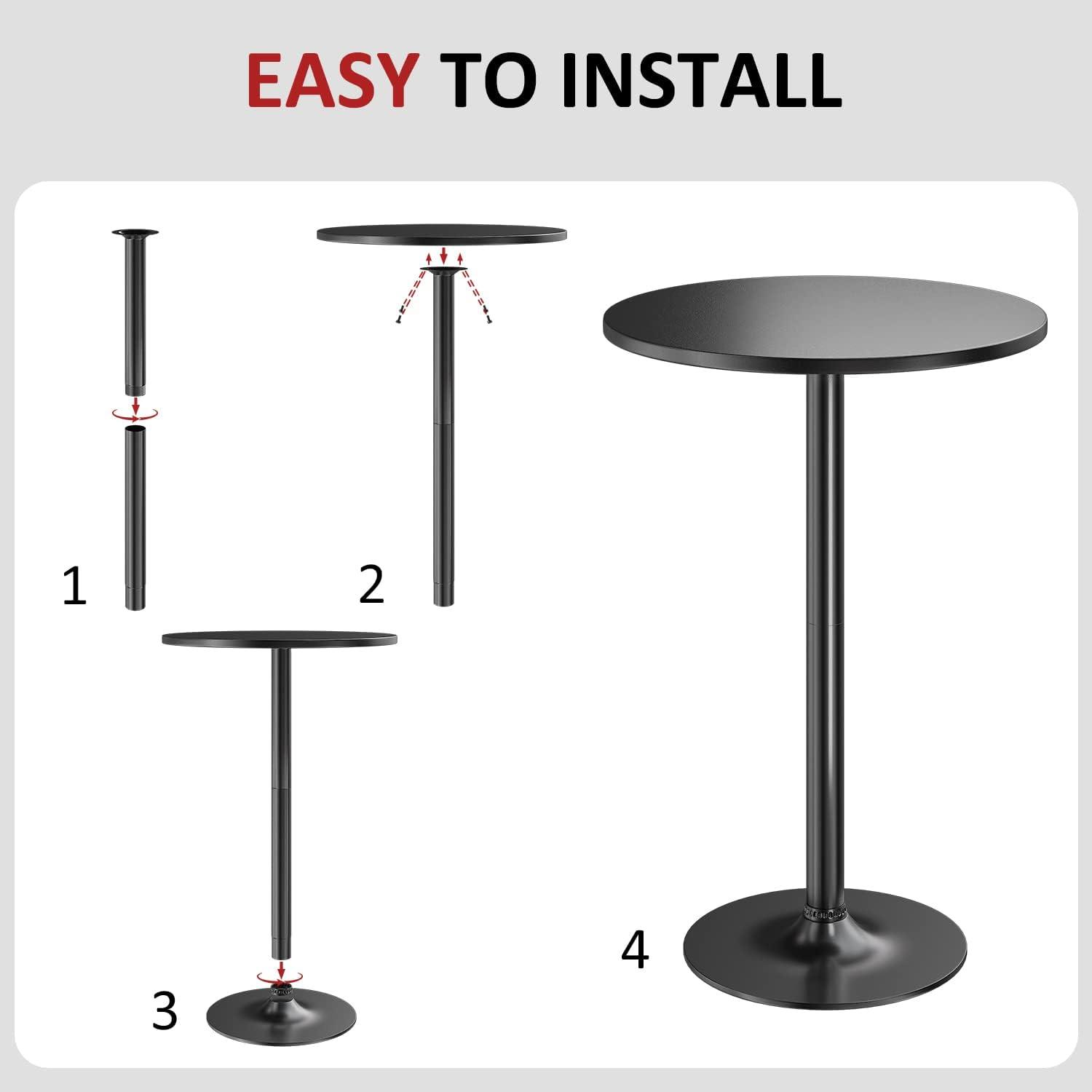 Homall Bistro Pub Table Round Bar Height Cocktail Table Metal Base MDF Top Obsidian Table with Black Leg 23.8-Inch Top, 39.5-Inch Height, Black