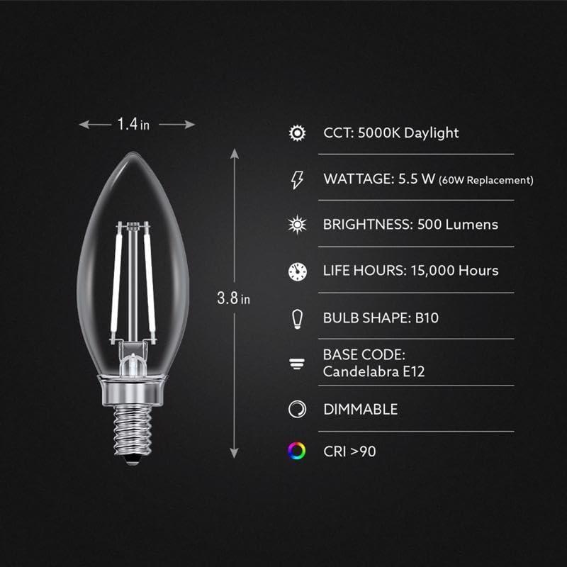 Feit Electric BA10 E12 (Candelabra) Filament LED Bulb Daylight 60 Watt Equivalence 2 pk