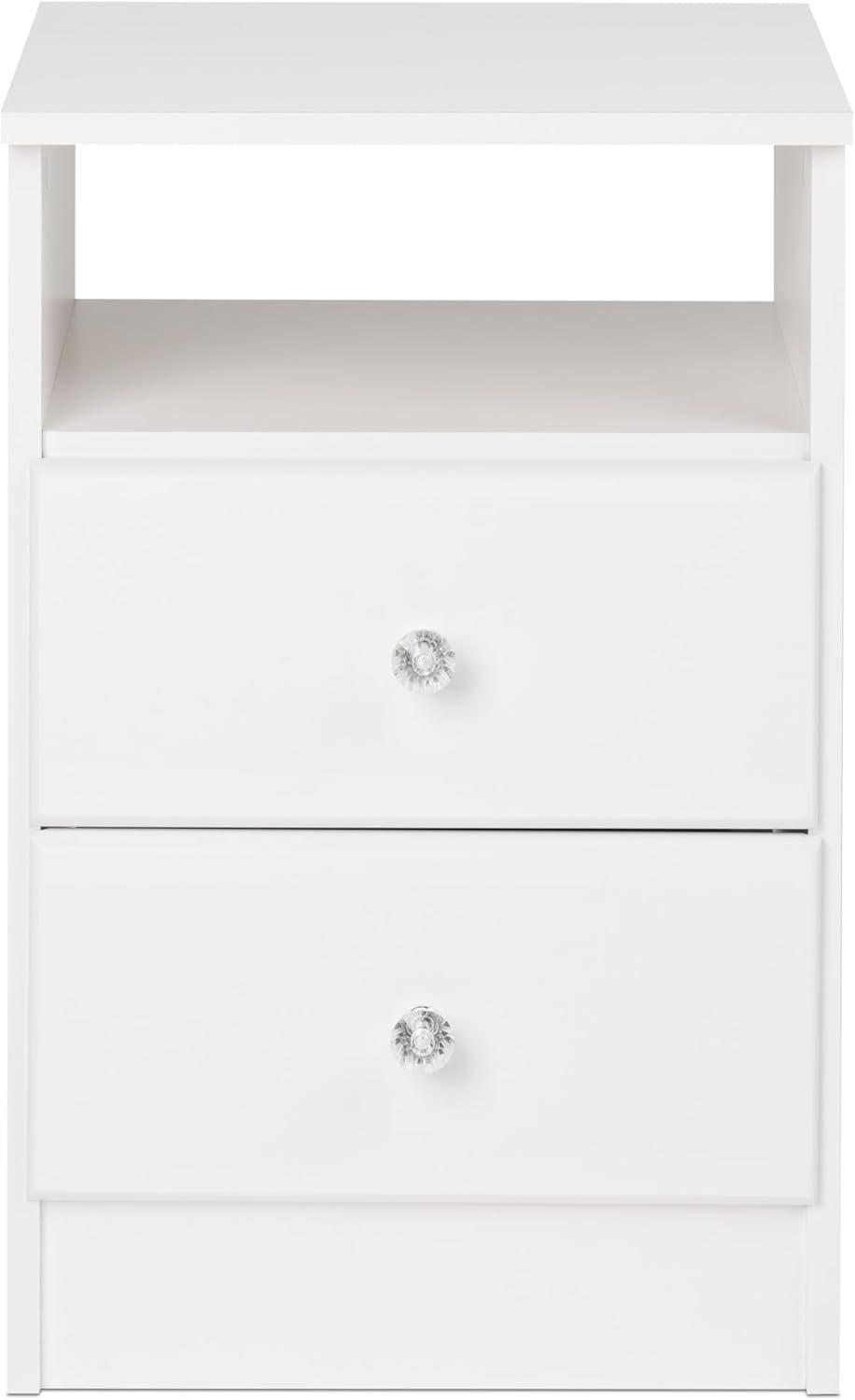 Prepac Astrid 2 Drawer Nightstand White: Modern Style, MDF, Includes Anti-Tip Hardware, for All Ages