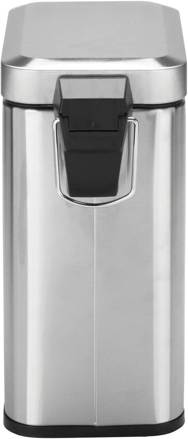 mDesign Small 1.3 Gallon Rectangle Metal Step Can, Liner/Handle, Brushed Chrome