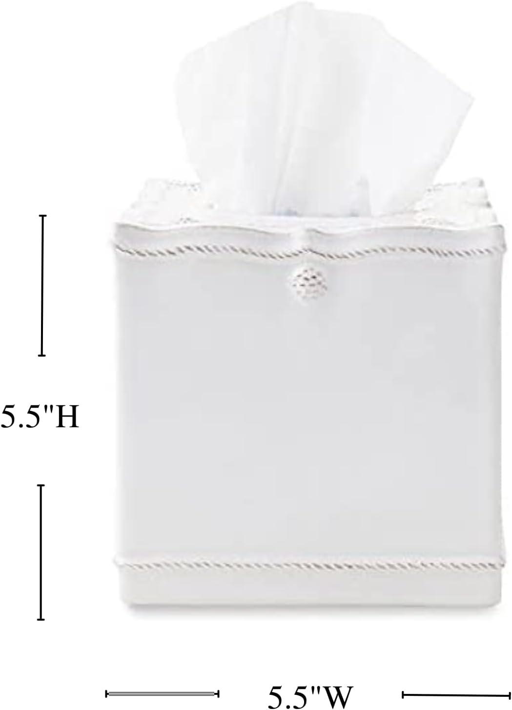 Elegant Whitewash Ceramic Tissue Box Cover with Berry & Thread Motif