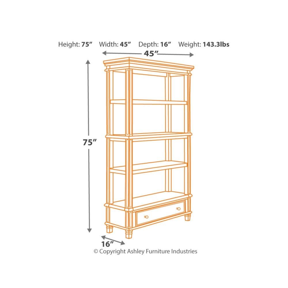 75" Realyn Bookshelf - Signature Design by Ashley: Cottage Style, Antiqued Two-Tone Finish, Open Shelves