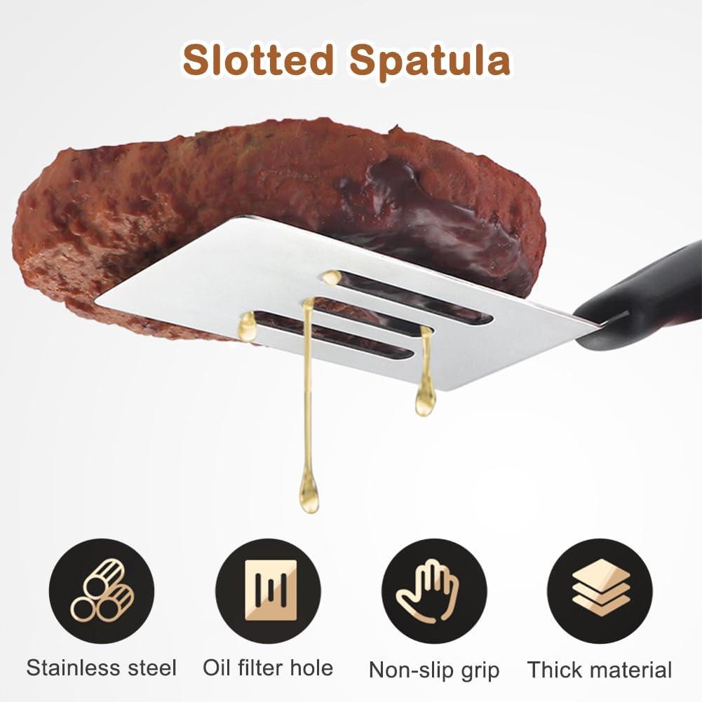 2 Pieces Small Spatula Set, Stainless Steel Mini Serving Spatula for Kitchen Use, Flipping or Cooking for Brownie, Cookie, Lasagna, Pancakes & Cake(Black+Silver)
