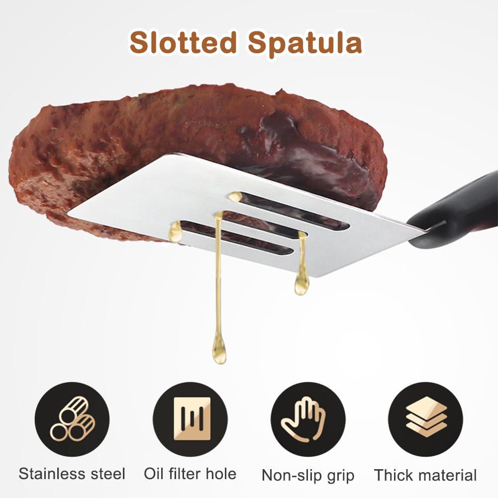 2 Pieces Small Spatula Set, Stainless Steel Mini Serving Spatula for Kitchen Use, Flipping or Cooking for Brownie, Cookie, Lasagna, Pancakes & Cake(Black+Silver)