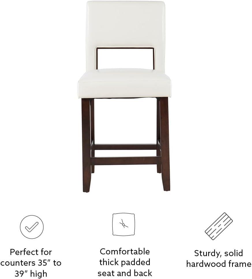 Linon 24" Vega Padded Back and Seat Faux Leather Counter Height Barstool Hardwood White: Rubberwood Legs, Polyurethane Upholstery