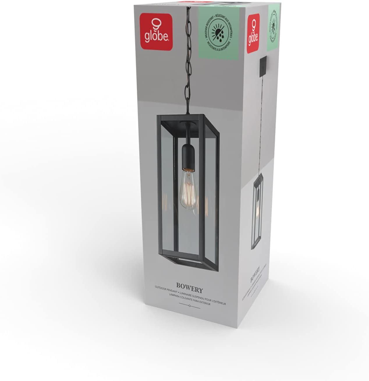 Bowery Matte Black Adjustable Lantern Pendant with Clear Glass Shade