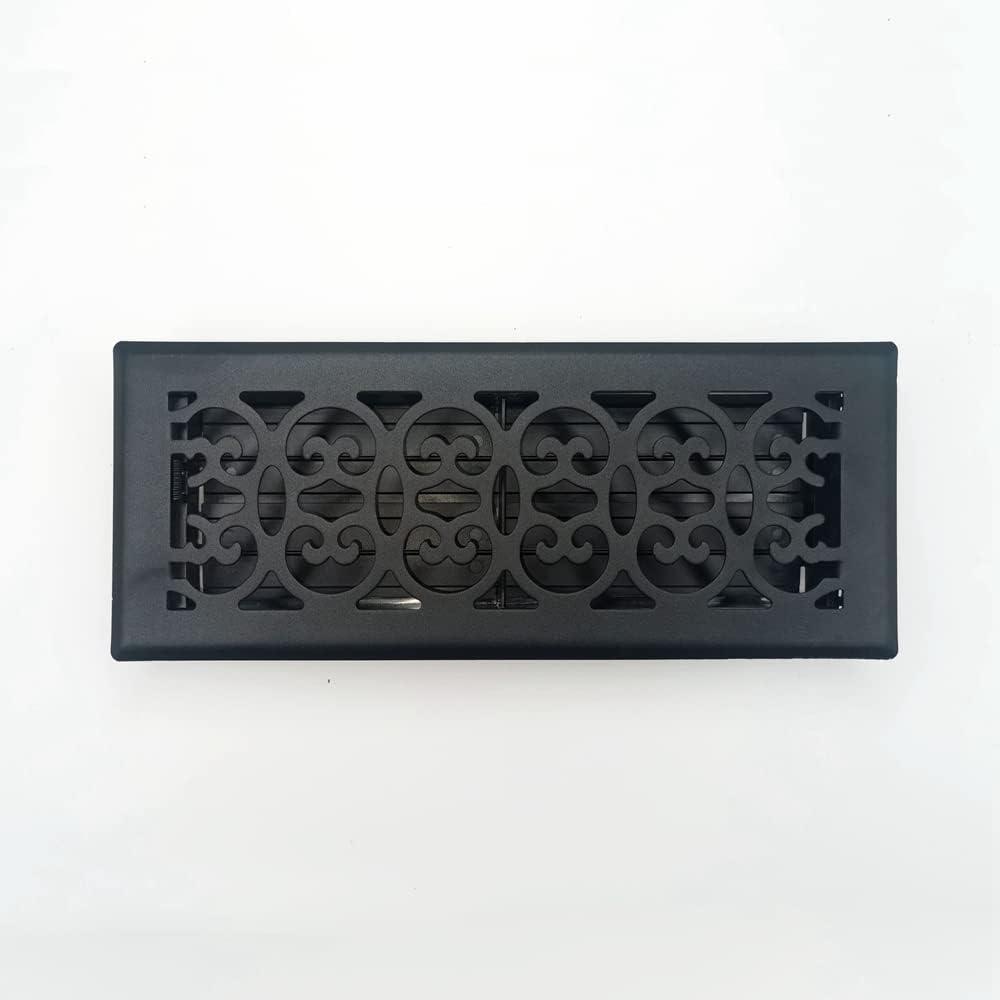 Textured Black Steel Scroll Design Floor Register, 4x12 Inches