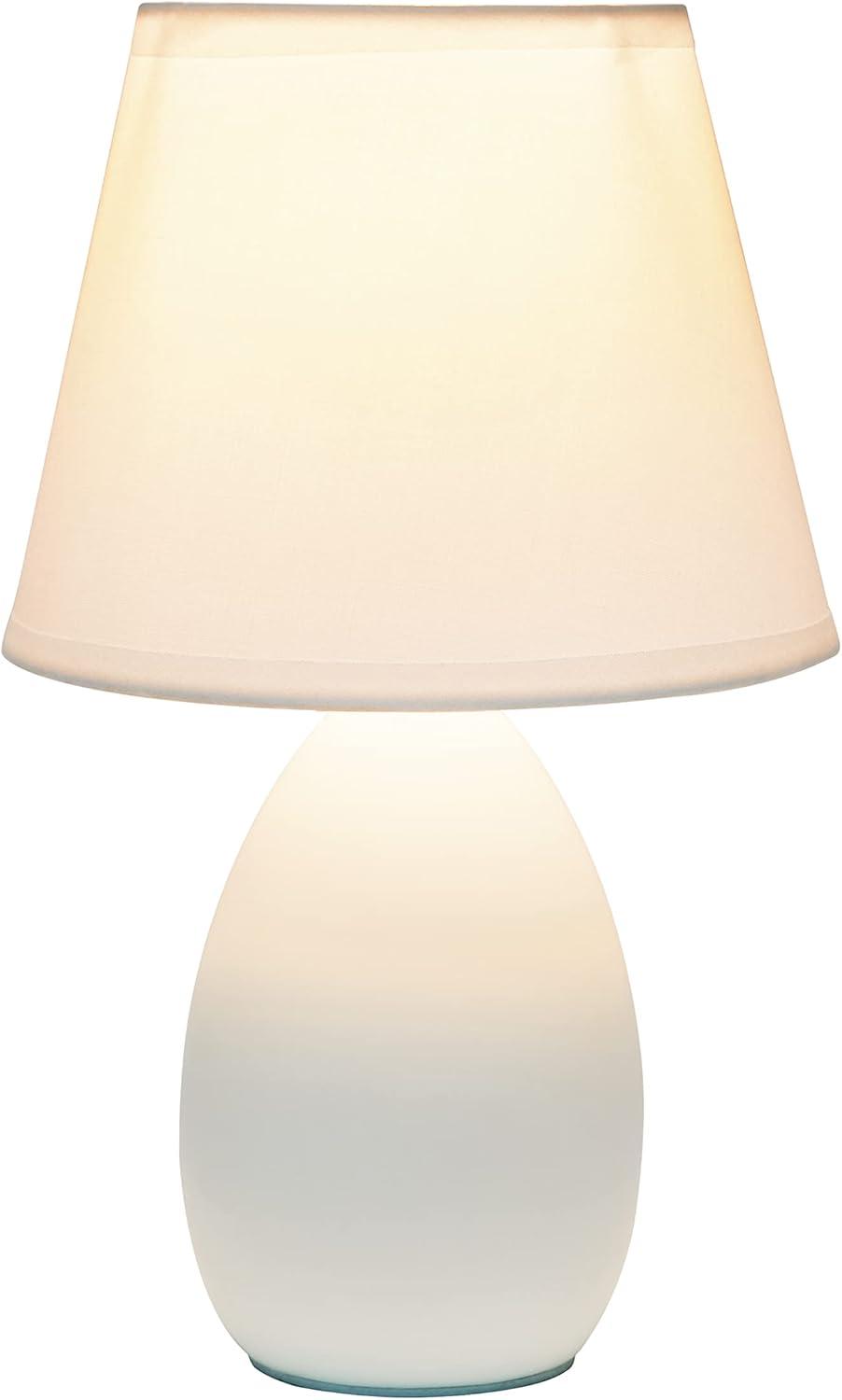 Simple Designs 9.45" Mini Egg Oval Ceramic Table Lamp with Matching Shade, LED Bulb Included, Off White