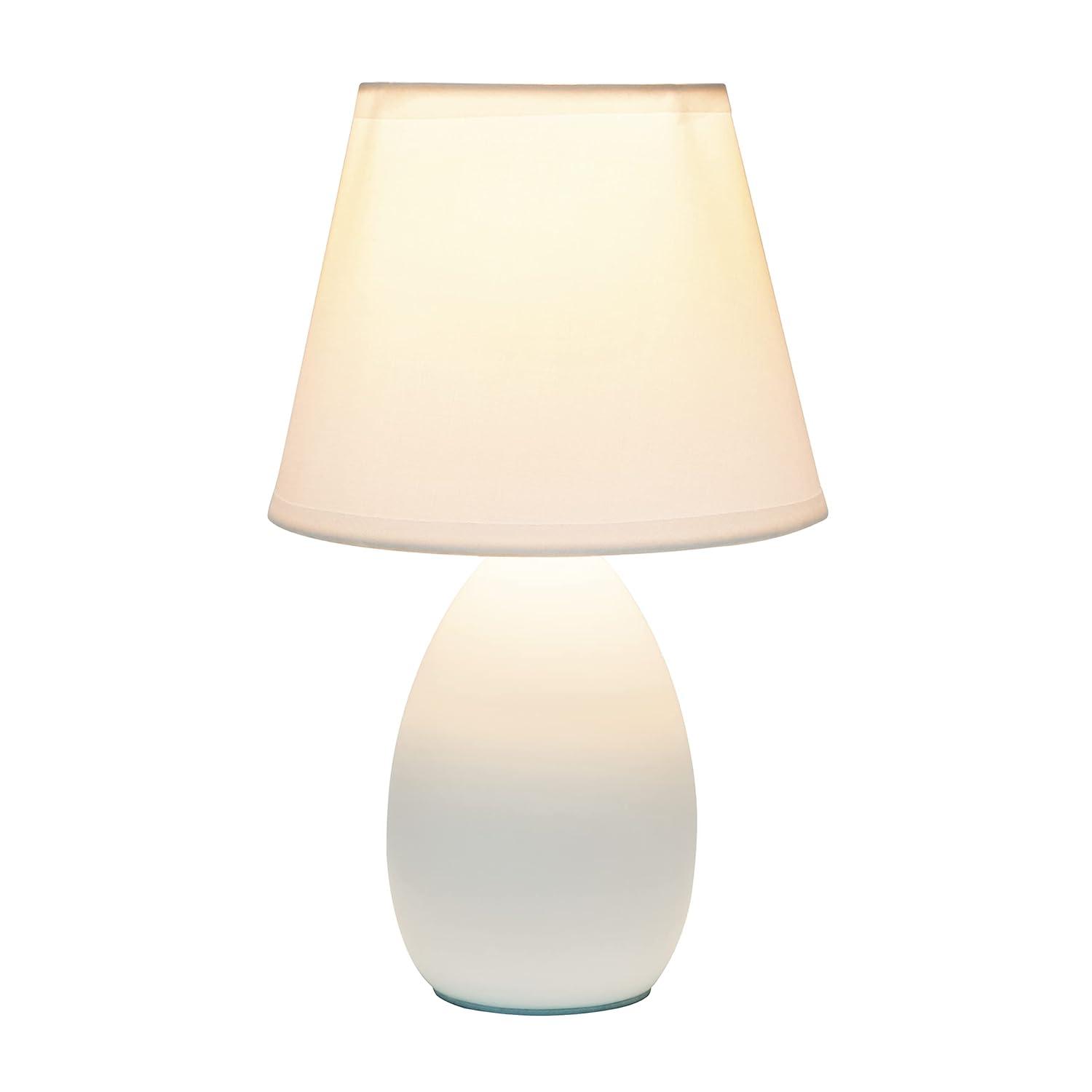Simple Designs 9.45" Mini Egg Oval Ceramic Table Lamp with Matching Shade, LED Bulb Included, Off White