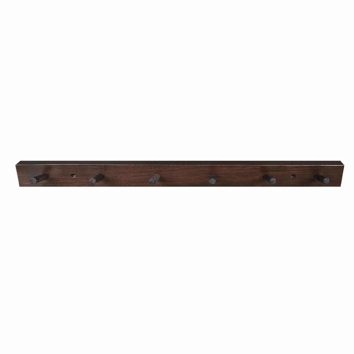 CONSDAN Coat Rack Wall Mount, USA Grown Hickory Coat Hooks with 6 Hooks, Wooden Coat Hanger Wall Mount for Hanging Coats, Jacket, Clothes, Hat, Dark Walnut