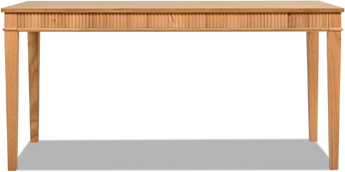 Dumont Modern Farmhouse 1-Drawer Fluted Home Office Writing Desk, Natural Blonde Solid Rubberwood & Rubberwood Veneer