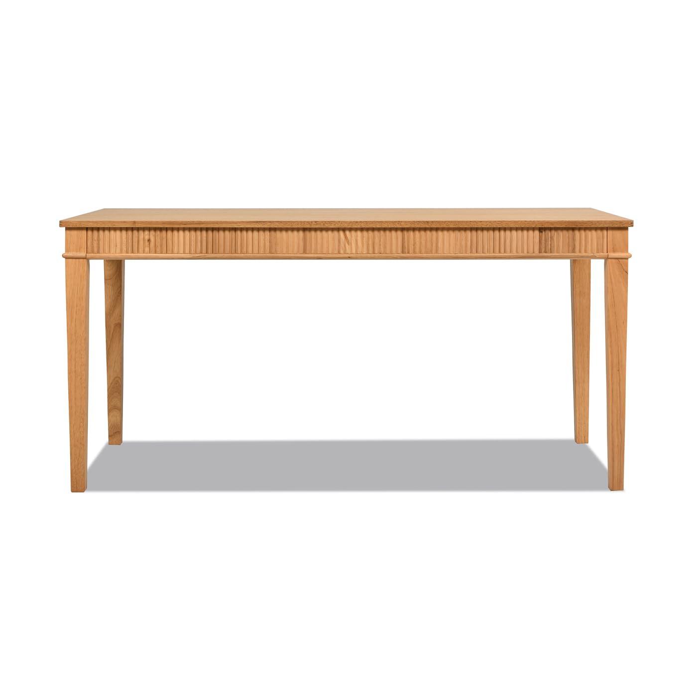 Dumont Modern Farmhouse 1-Drawer Fluted Home Office Writing Desk, Natural Blonde Solid Rubberwood & Rubberwood Veneer