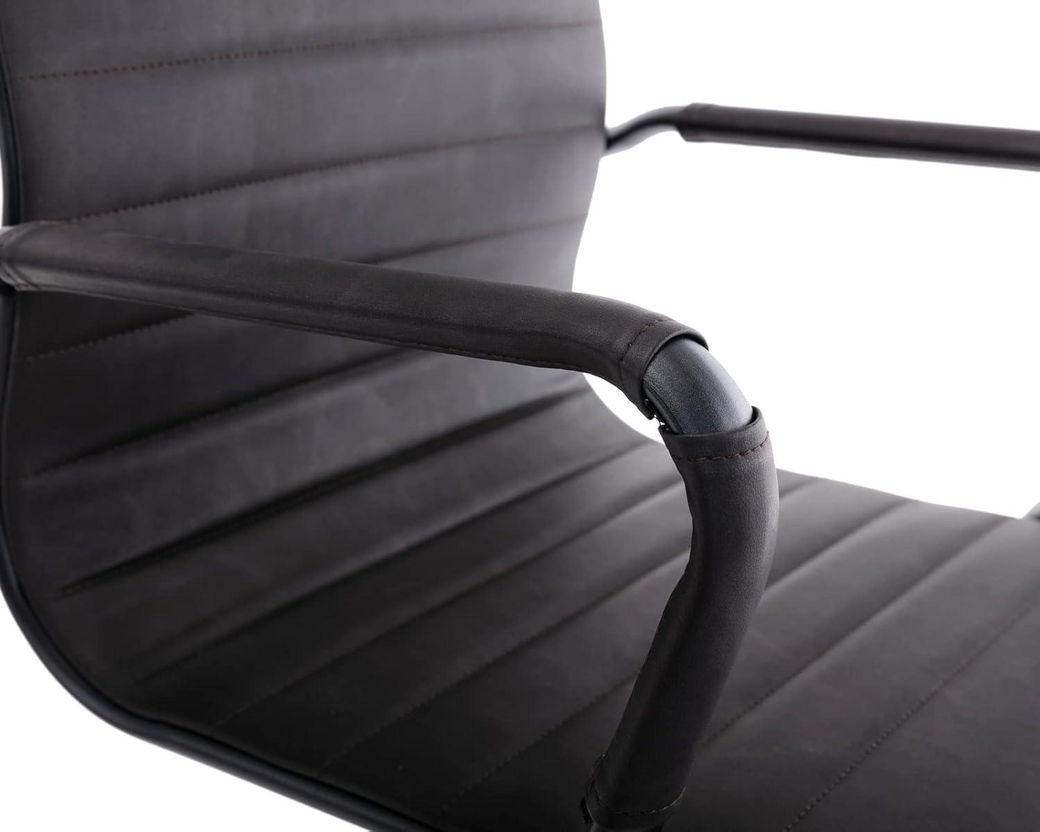 CIMOTA Waiting Room Chairs Leather Office Guest Chair Mid Back Reception Chairs with Sled Base for Meeting/Patient/Conference Room, Retro Black Set of 2