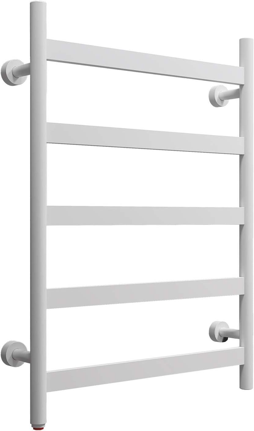 HEATGENE Towel Warmer 5 Flat Bar Towel Dryer Wall-Mounted Plug-in Bath Towel Heater - Gloss White