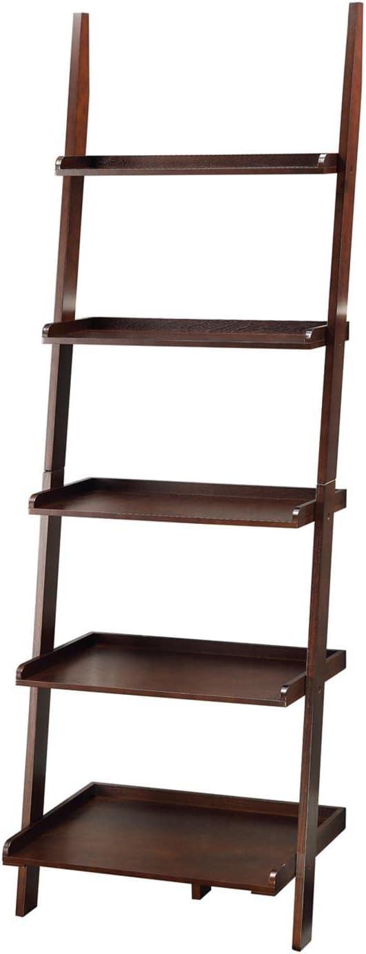 Espresso Solid Wood 5-Tier Ladder Bookshelf