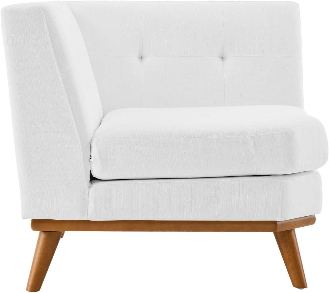 Modway Engage Upholstered Fabric and Wood Corner Chair in White