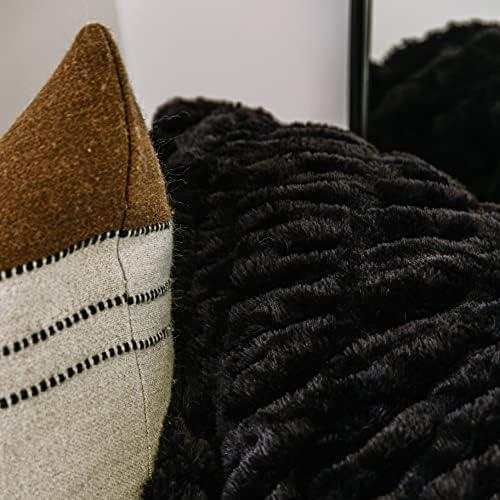 Minky Designs Luxurious Minky Blankets | Super Soft, Fuzzy, and Fluffy Faux Fur | Preppy Couch Covers & Throw Blankets | Ideal for Adults, Kids, Teens |Perfect Gift (Chic | Jaguar Black)