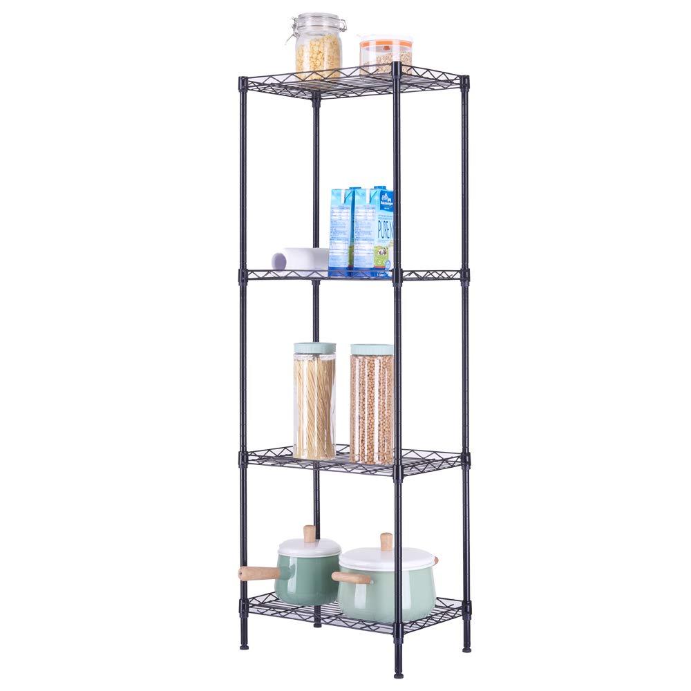 4-Tier Wire Shelving Unit Metal Storage Rack,4-Shelf Shelving Unit, Steel Wire Shelves, Shelving Units and Storage for Kitchen and Garage (17.72 x 11.81 x 49.6'') Black