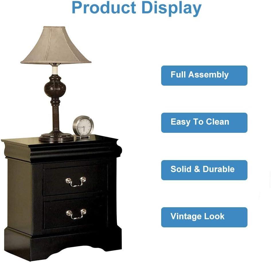 Benzara Traditional 2 Drawers wood Nightstand By Louis Philippe III, Brown