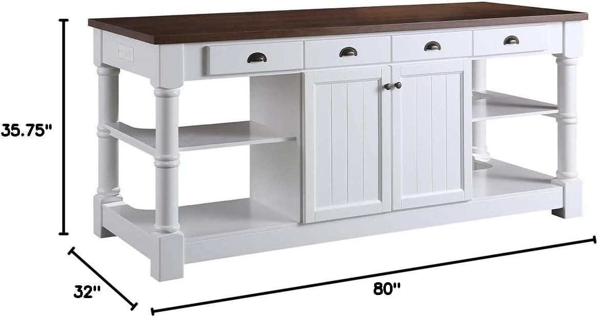 Monterey 80" White Kitchen Island with Dark Walnut Wood Countertop