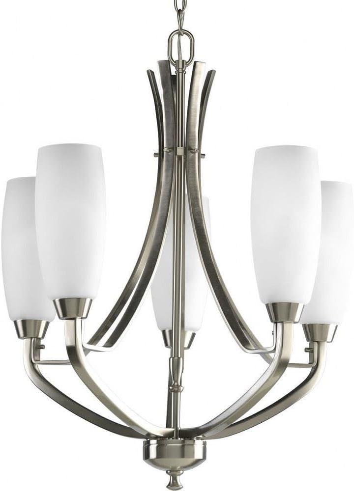 Progress Lighting Wisten 5-Light Chandelier, Brushed Nickel, Etched White Glass