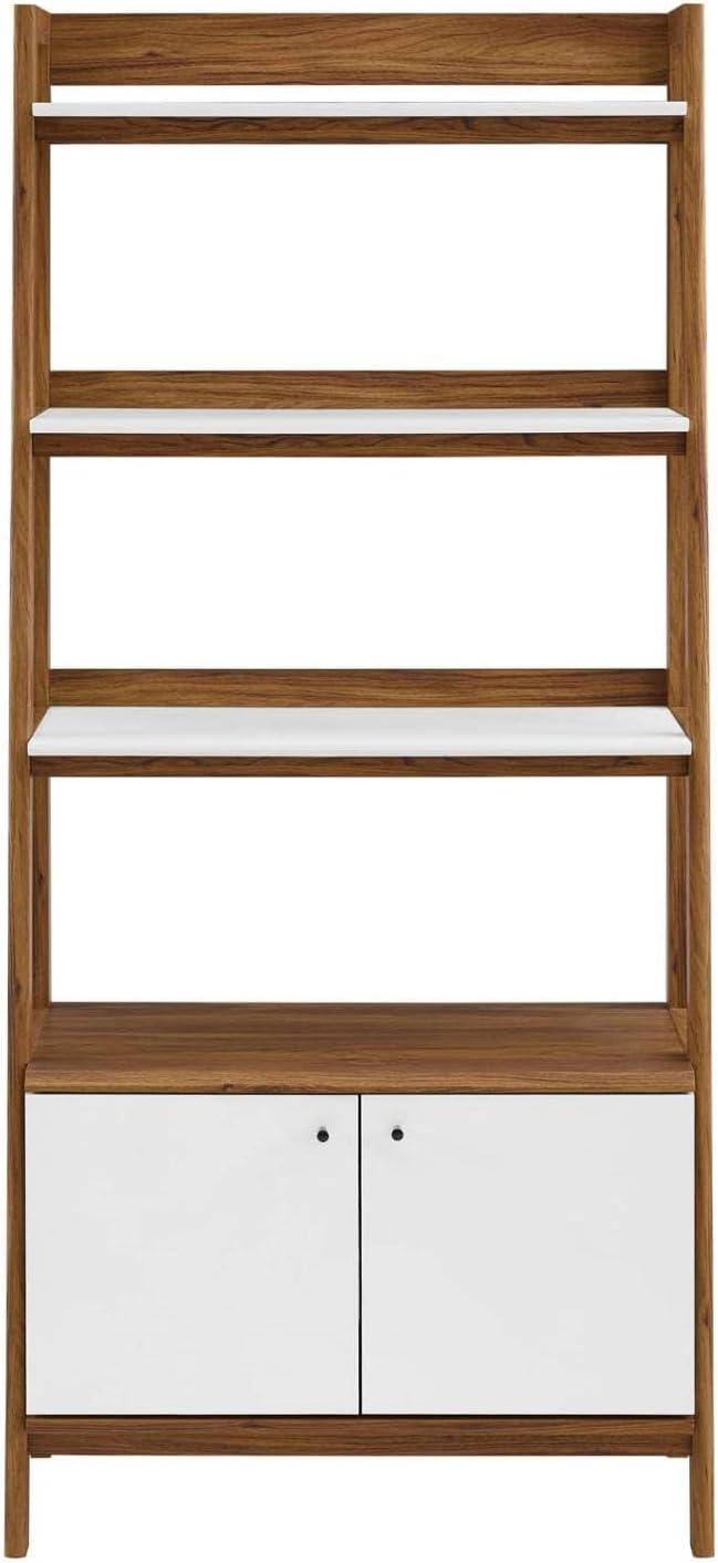 Modway 71" Bixby Bookshelf Display White/Walnut: Modern Arched Design, 4-Tier Storage, Metal Hardware