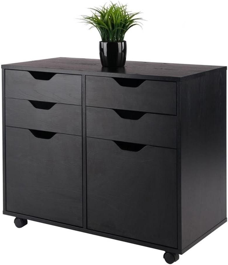 Halifax 2 Sections Mobile Storage Cabinet Black - Winsome: Wheeled Organizer with Locking Casters