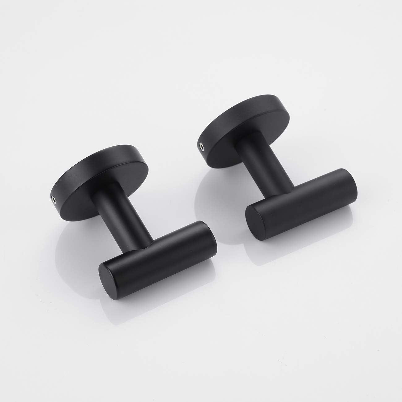 2 Pack Towel Hooks, Matte Black SUS304 Stainless Steel Coat Robe Clothes Hook Modern Wall Hook Holder for Bathroom Kitchen Garage Hotel Wall Mounted