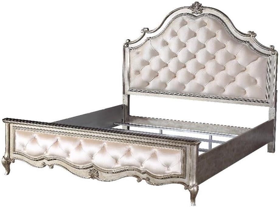 22200Q Queen Bed - Ivory Velvet & Antique Champagne