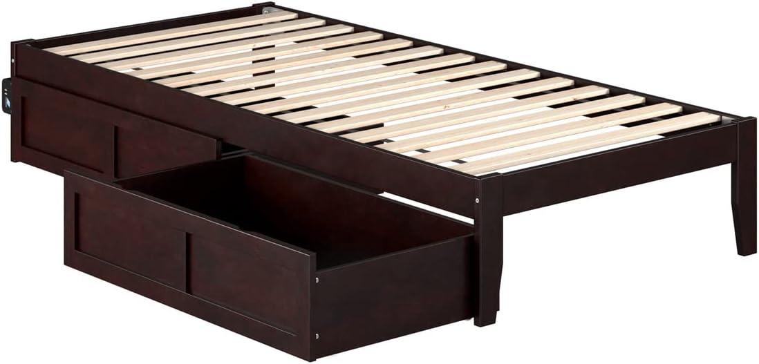 Symmetrical Twin XL Espresso Wood Bed with Storage Drawers