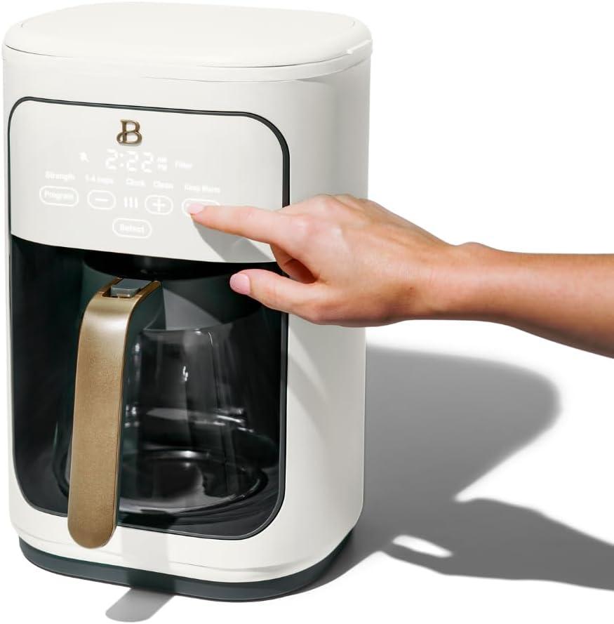 Beautiful 14-Cup Programmable Drip Coffee Maker with Touch-Activated Display, White Icing by Drew Barrymore