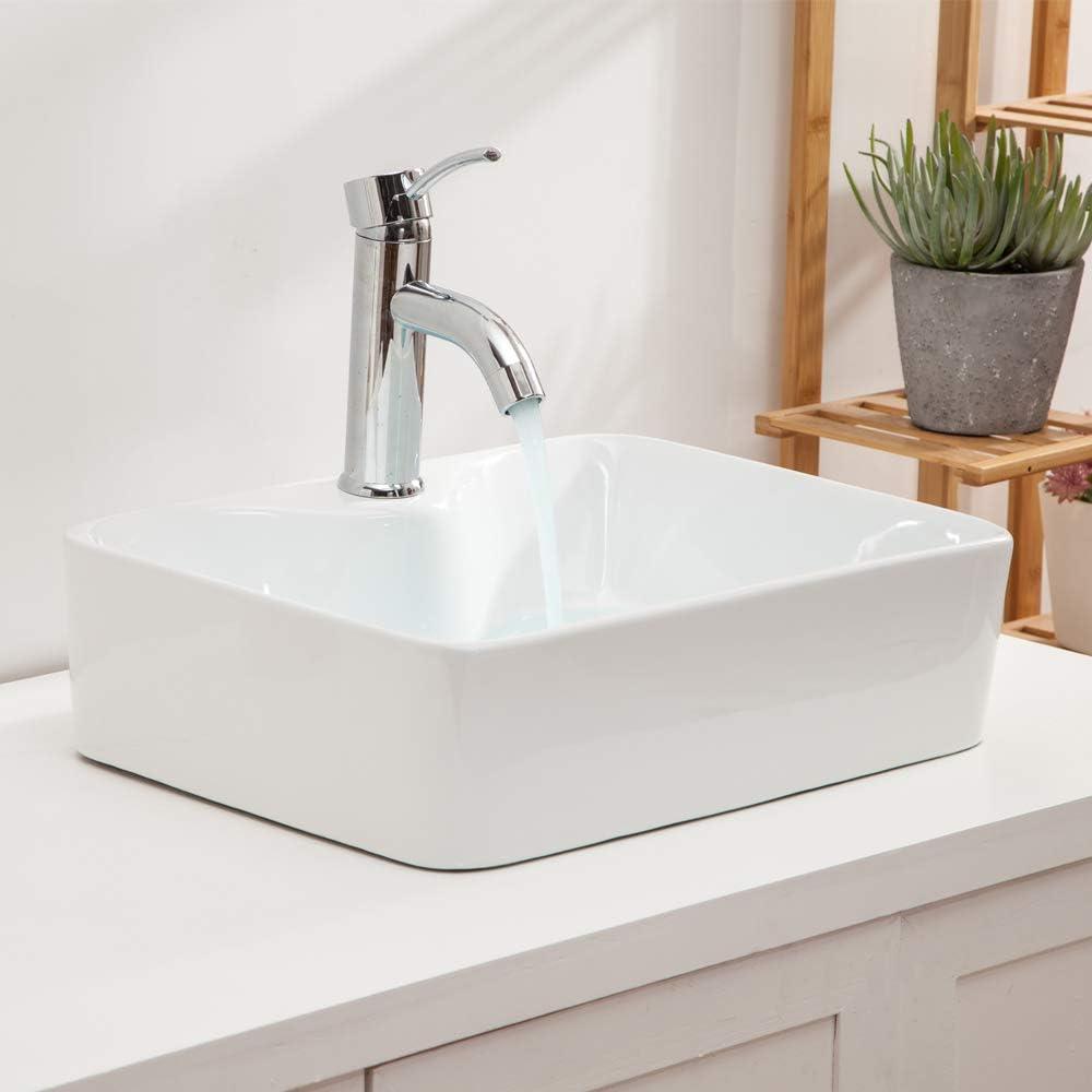 19" White Ceramic Rectangular Above-Counter Vessel Sink