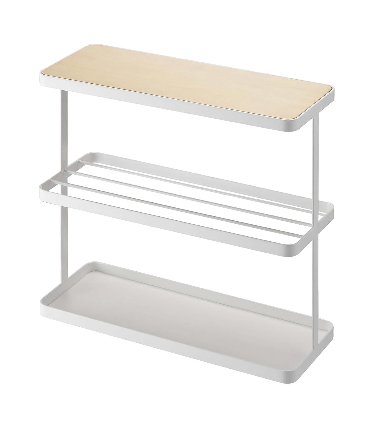 Tower Yamazaki Home Side Table With Storage Tier Shelves Narrow, Narrow Wooden And Metal End Table