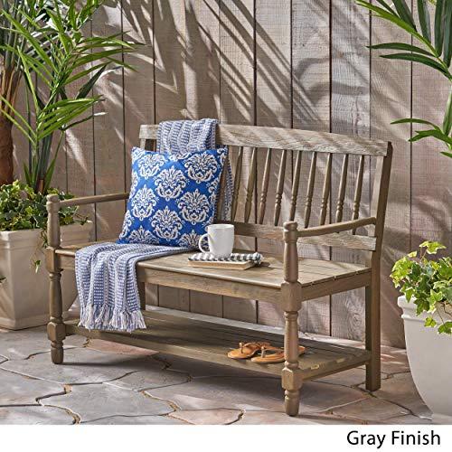 Cody Classic Gray Acacia Wood Outdoor Bench with Storage Shelf