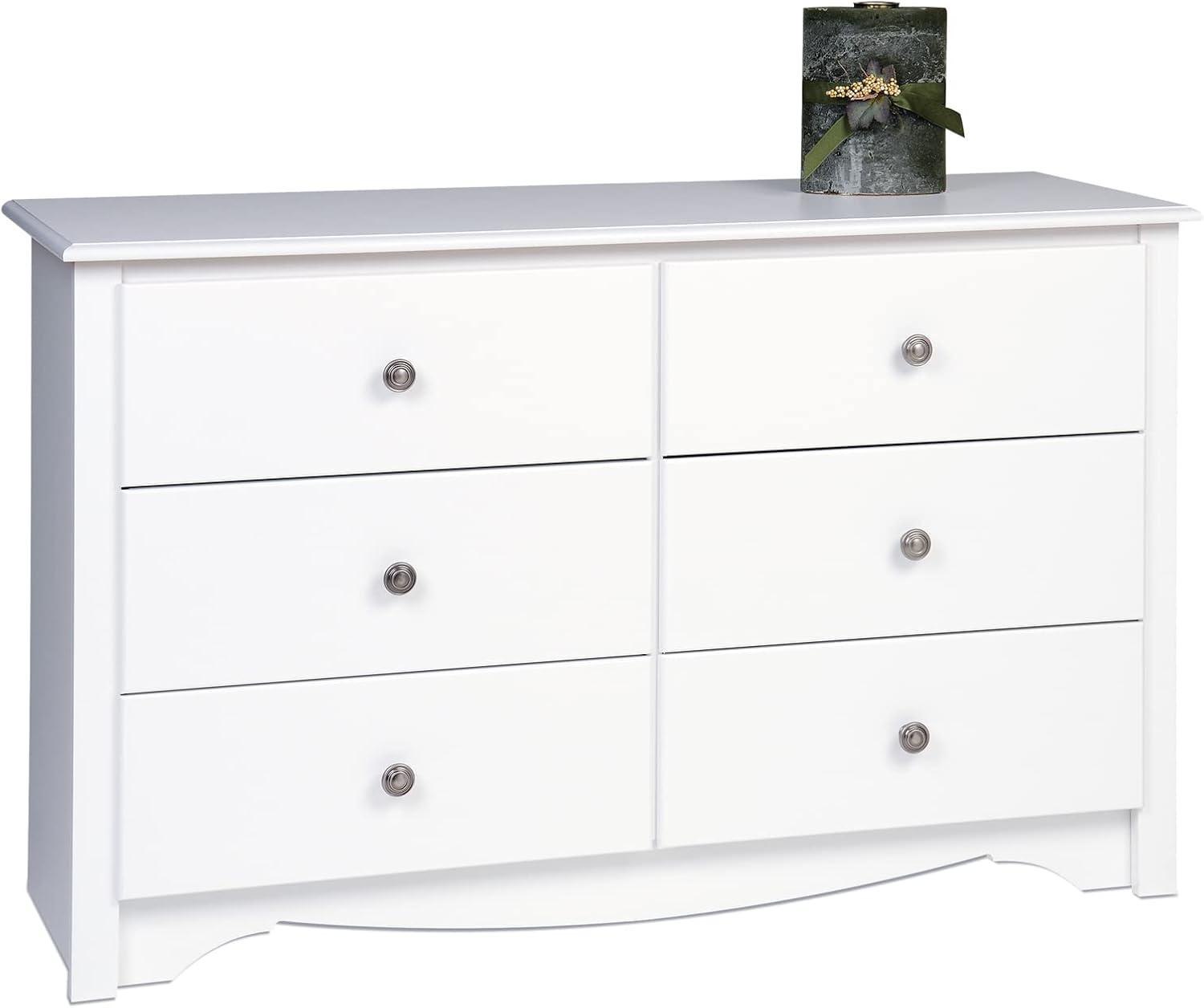 Prepac Monterey Dresser White: 6-Drawer Storage, Wood Composite, Bedroom Furniture, 29"H x 48"W