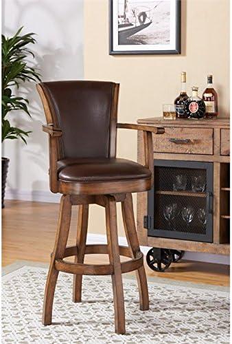 Raleigh Arm 26" Counter Height Swivel Wood Barstool in Chestnut Finish and Kahlua Faux Leather