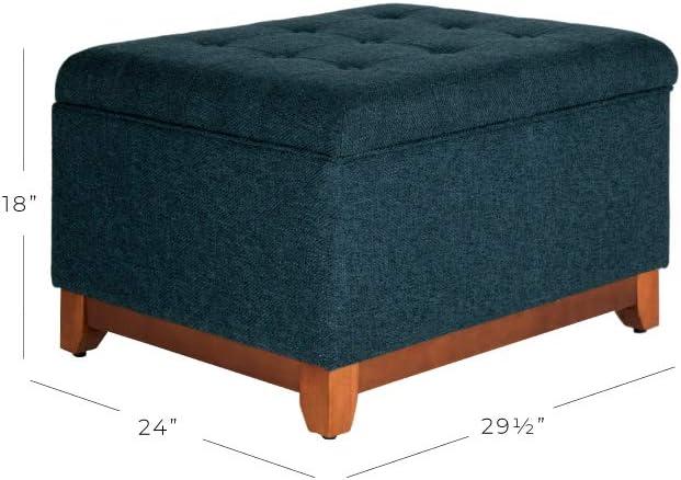 Cocktail Storage Bench Navy - HomePop: Upholstered, Tufted, Wood Base, Honey Oak Finish