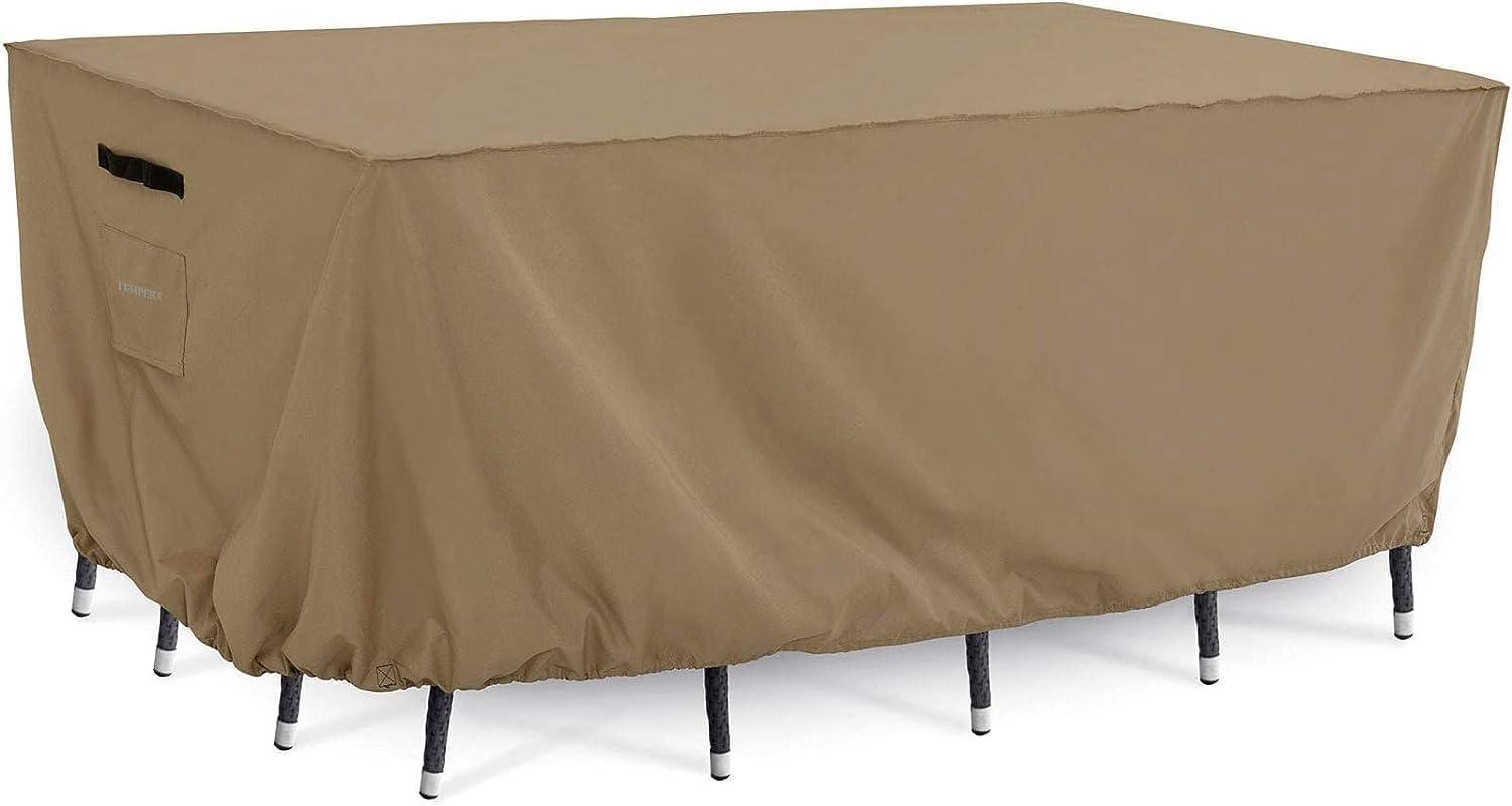 Taupe Waterproof Polyester Outdoor Dining Set Cover with Buckle Clips